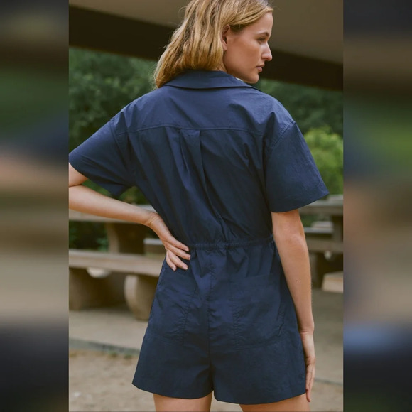Sweaty Betty Anytime Short Sleeve Navy Romper 10 Athlesure Lightweight Casual - Picture 2 of 15